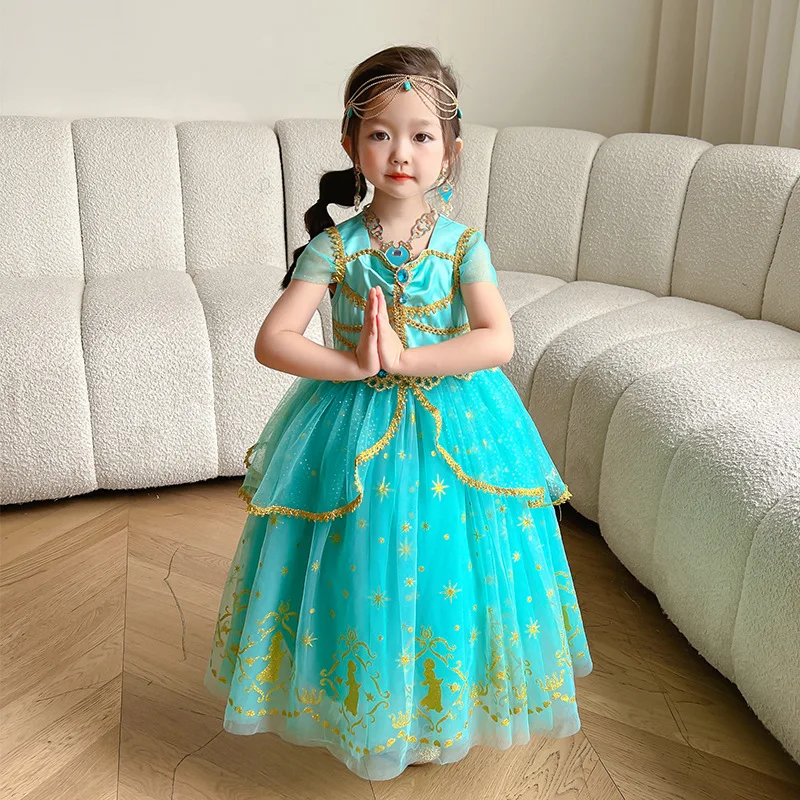 2023 Girl Jasmine Costume Anime Aladdin Role Playing Clothes Arabian Halloween Carnival Outfits With wig Princess Dress