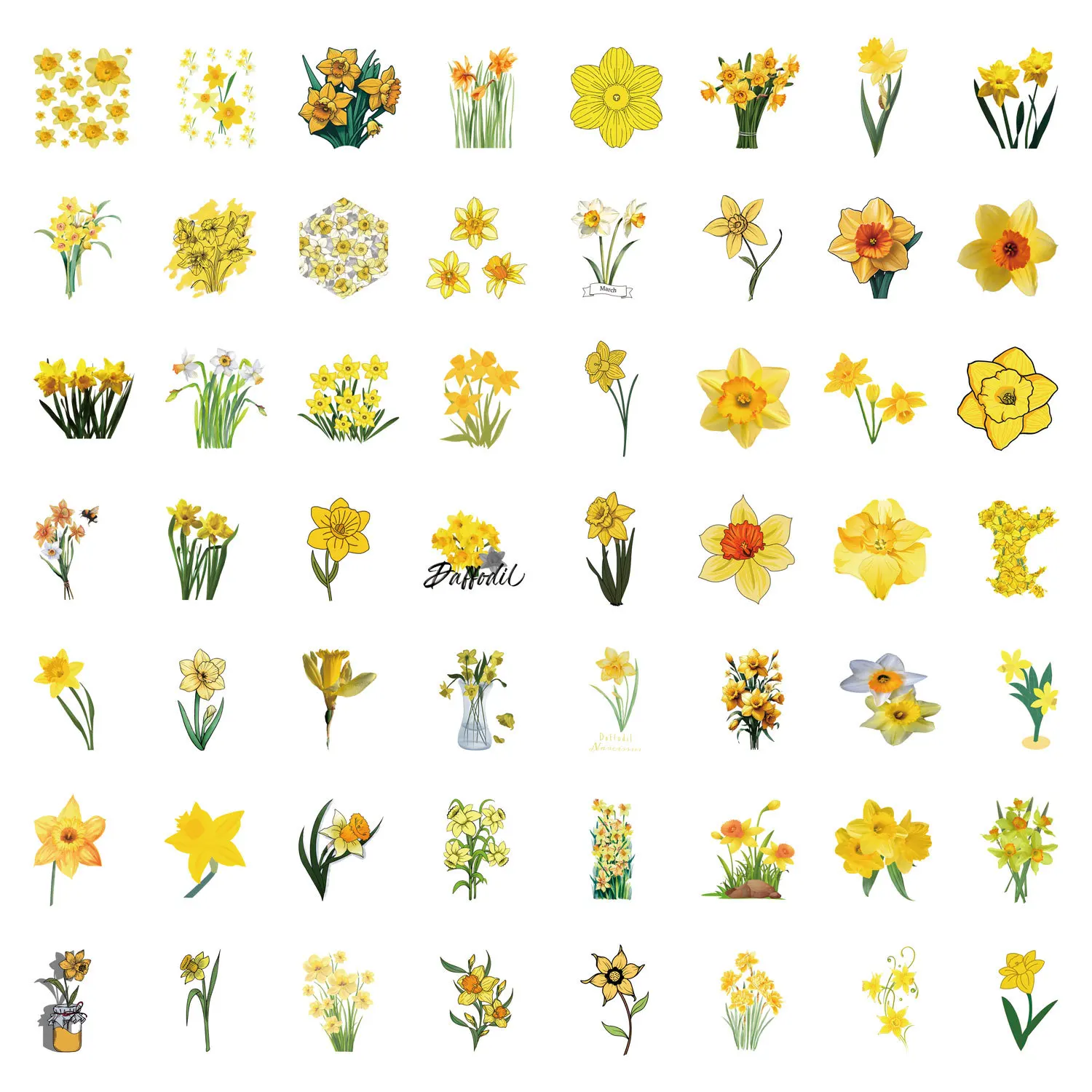 10/30/50PCS Yellow Daffodil Plant Flower Sticker Decoration Suitcase Scrapbooking Laptop Phone Stationery Kawaii Kid Toy Sticker