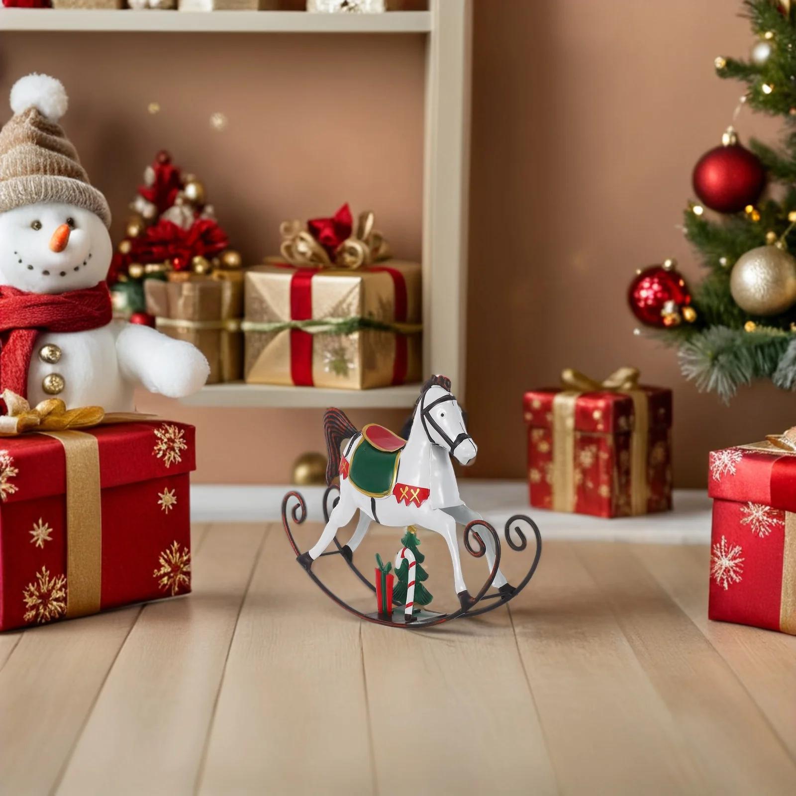 

Vintage Iron Rocking Horse 12Cm Handpainted Christmas Table Centerpiece Home Office Decor Metal Horse Ornament