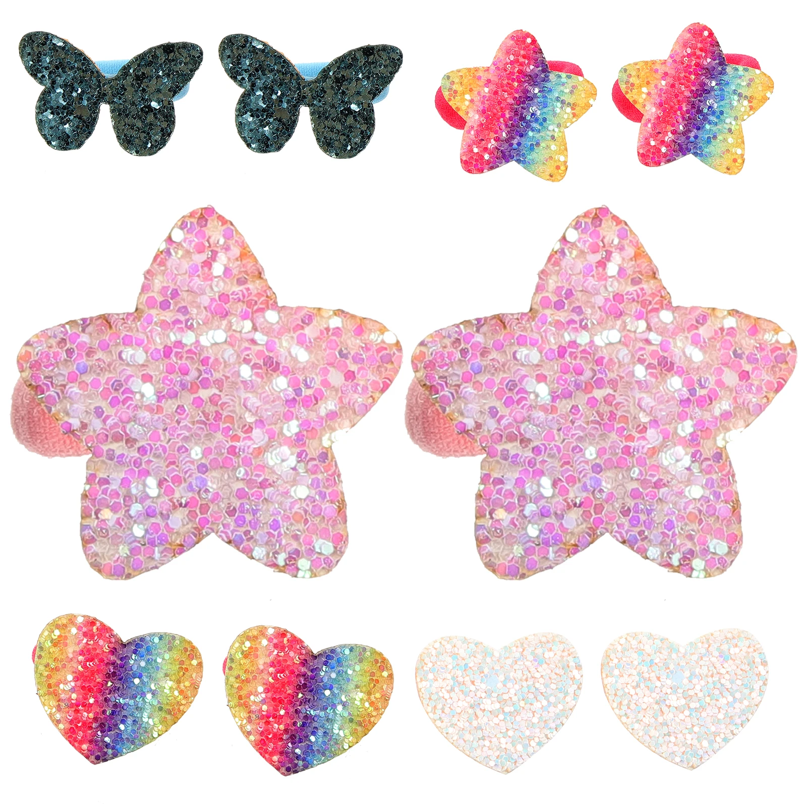 

5 Pairs Glitter Sequin Hair Ties Soft Elastic Ponytail Holders For Little Girls Kids Toddlers Decorative Bands
