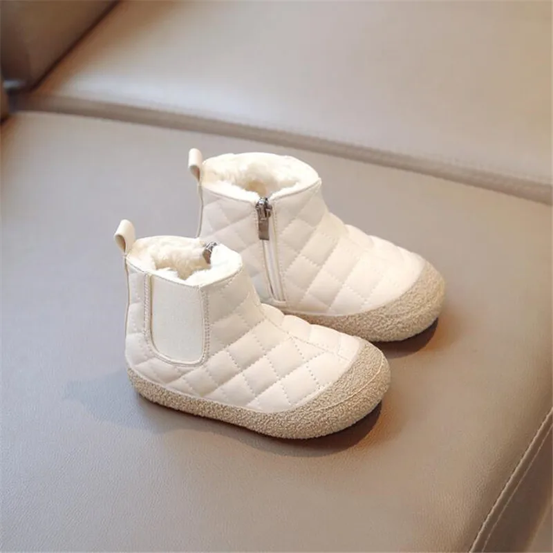 Girls Ankle Soft Sole Boot Fashion Comfortable Thick Warm Kids Rhombic Grid Thick Children Winter Cute Boys Boots Princess Shoes