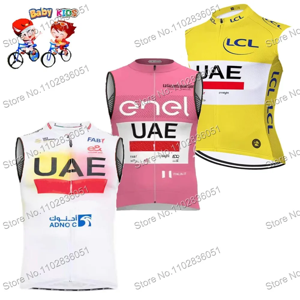 Kids UAE 2024 Giro-Tour Cycling Vest Tadej Pogačar Summer Boys Bicycle Clothing TDF Children Road Bike Jersey Sleeveless MTB