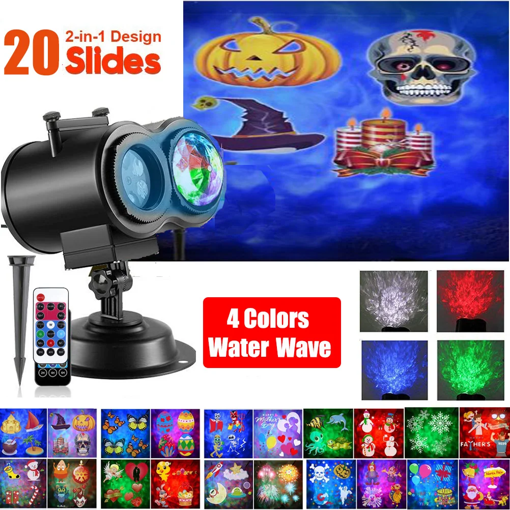 تتحرك مقاوم للماء عيد الميلاد جهاز عرض (بروجكتور) ليد أضواء ملونة 20 أنماط 6 حفرة عدسة أضواء خارجية عطلة حديقة الهالوين