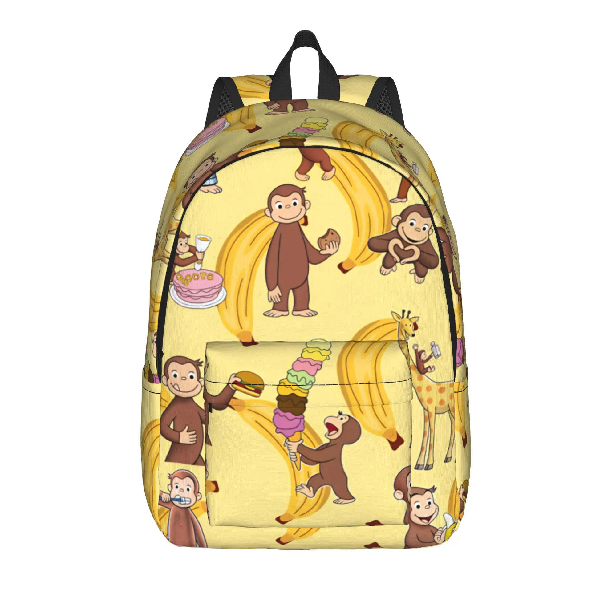 C-Curious George Backpack  Outdoor Backpacks Youth Kawaii High School Bags Colorful Soft Rucksack