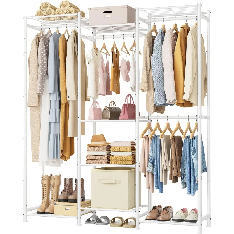 

Wardrobe Closet, 4 Hanging Spaces Portable Clothes Rack,Free Standing Closet Organizer and Storage System with Hanging Rods
