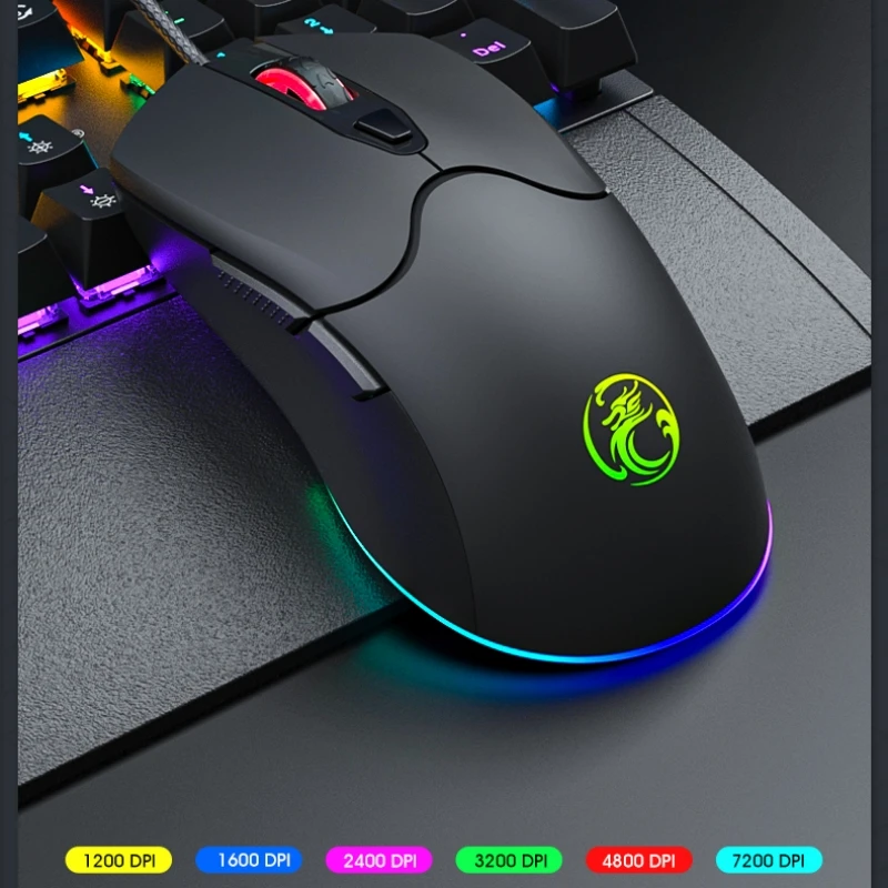 

Проводная игровая мышь iMICE с RGB-подсветкой, USB, 6 клавиш, мышь, 7200 точек на дюйм, 6 регулируемых оптических киберспортивных мышей для ПК, геймера, компьютера, настольного компьютера