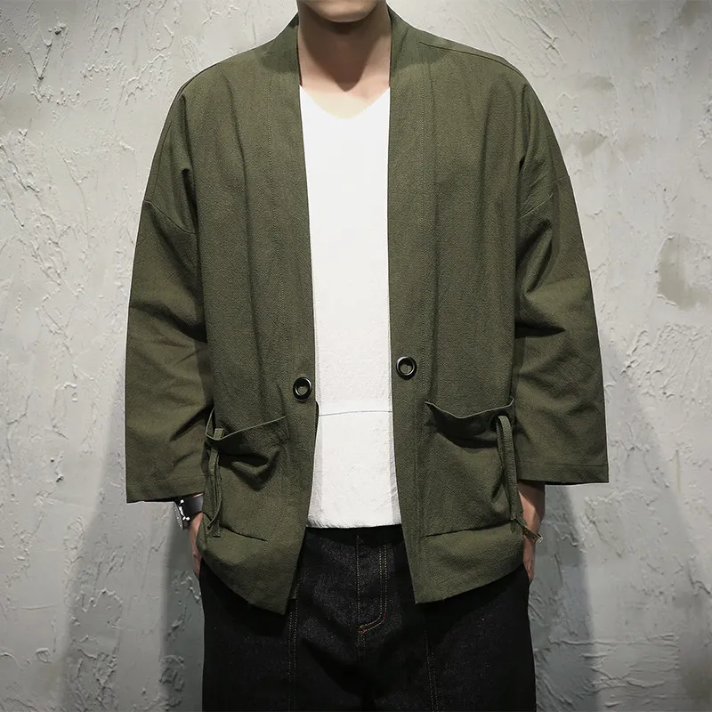 kimono Men Vintage Shirts Cotton Linen Japan Samurai Yukata Harajuku Costume Male Shirt Plus Size Loose Asian Clothes Shirts Men