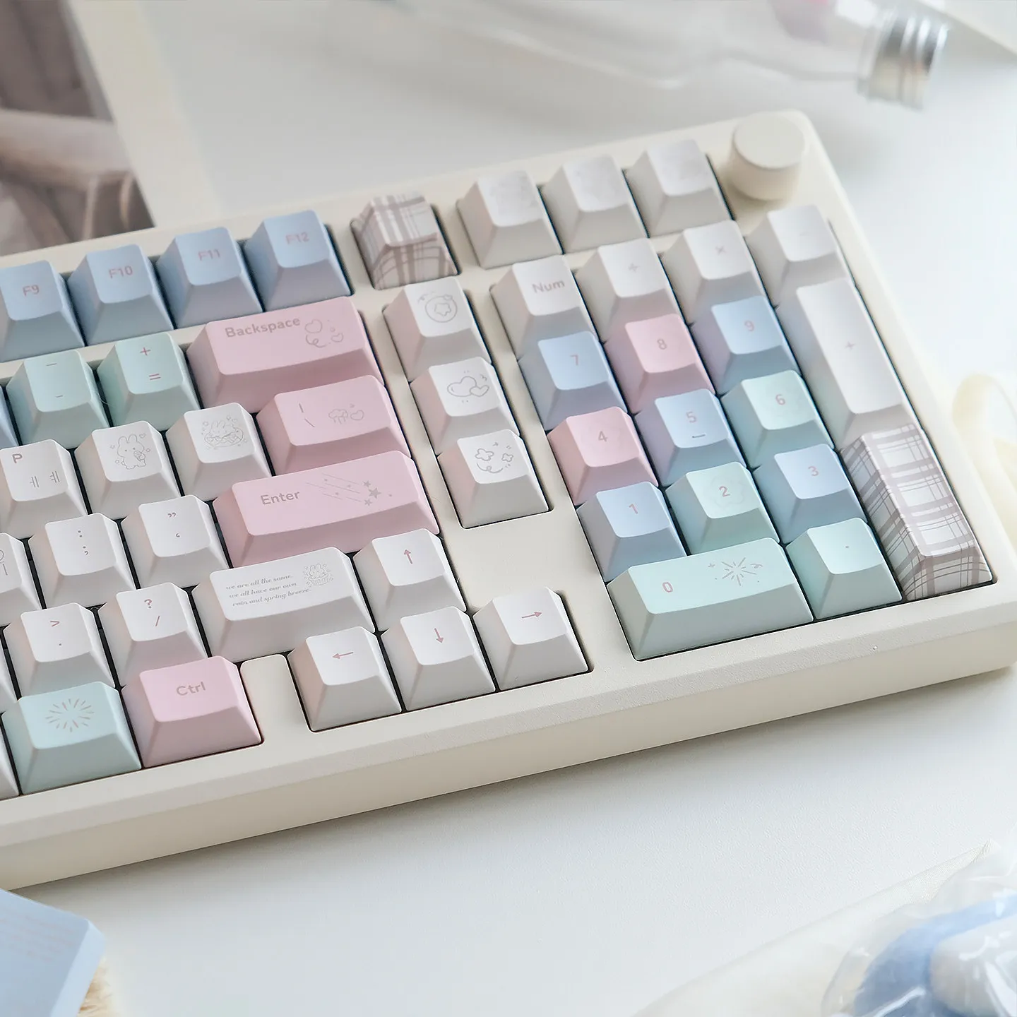 Beefun Cheese Bunnny Theme Keycaps Set PBT PC Dye-Sublimation UV Printing Cherry Profile Keycaps for Mechanical Keyboard Gift