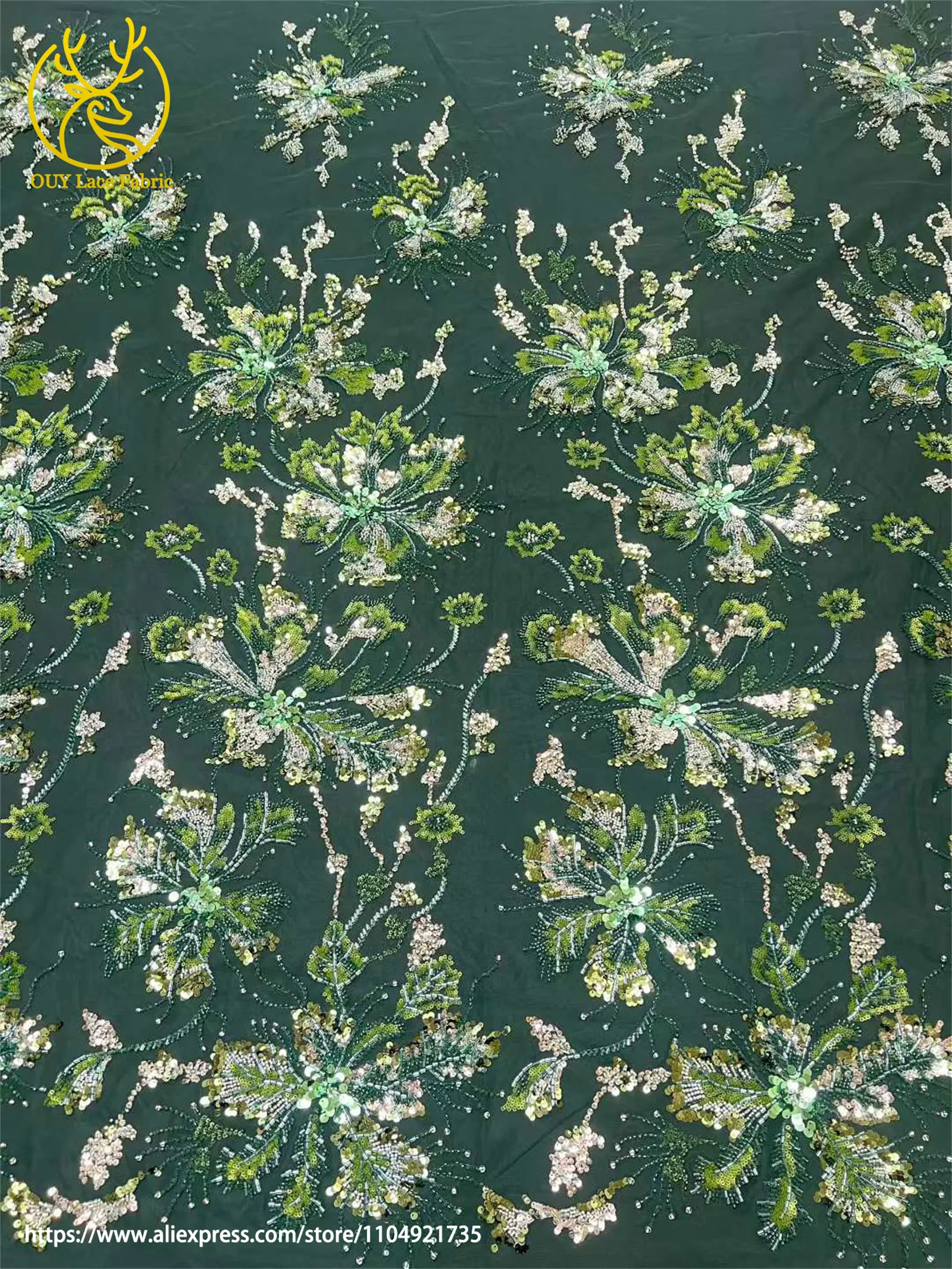 Afrikanischer Netz-Stickerei-Pailletten-Spitzenstoff 2026 Luxuriöser Französischer Tüll Perlenbesetzter Stoff für Damen-Partykleider Nähstoff 5 Yards – Detail 11
