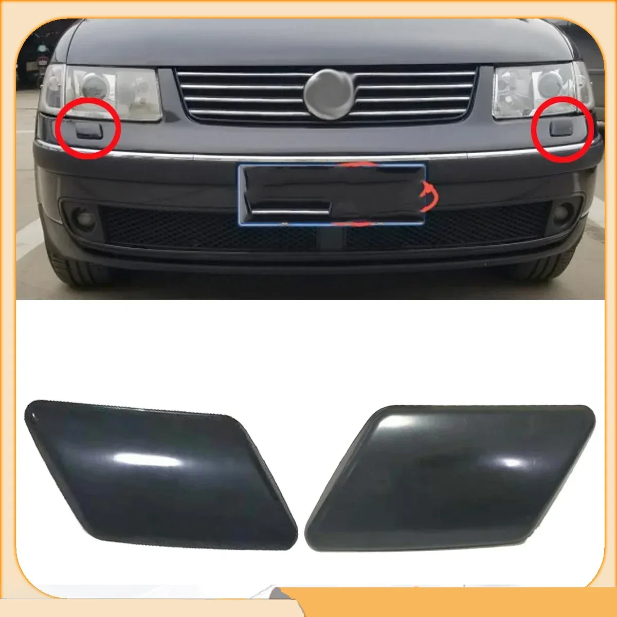 For VW Passat B5 2001-2005 3B0955109AGRU 3B0955110AGRU 1 2PCS Primer Front Bumper Headlight Lamp Washer Cover