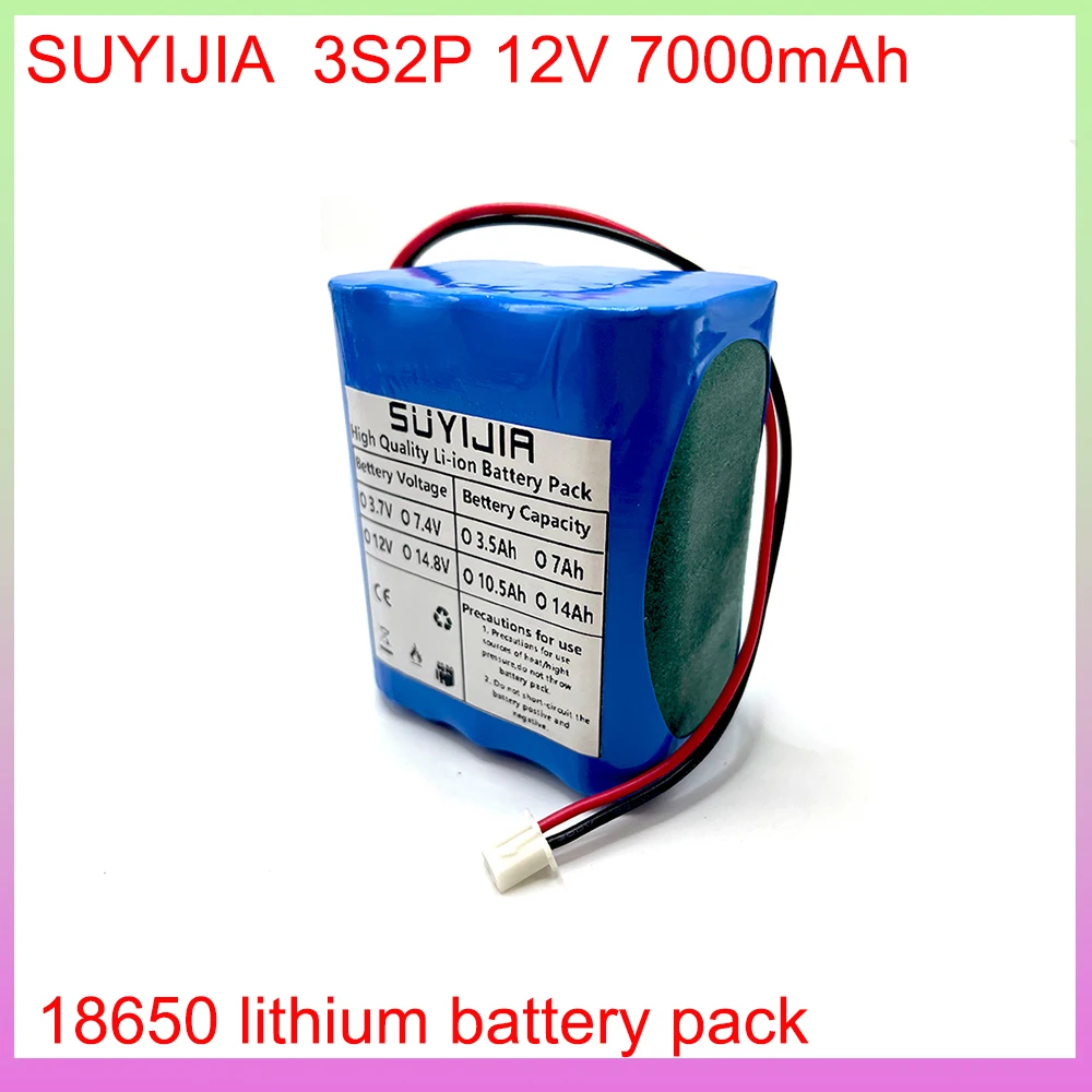 

New 3S2P 12V 3A 18650 Lithium Battery Pack with Built-in BMS for Bluetooth Speakers Flashlight GPS Fascia Gun 7000mAh Battery