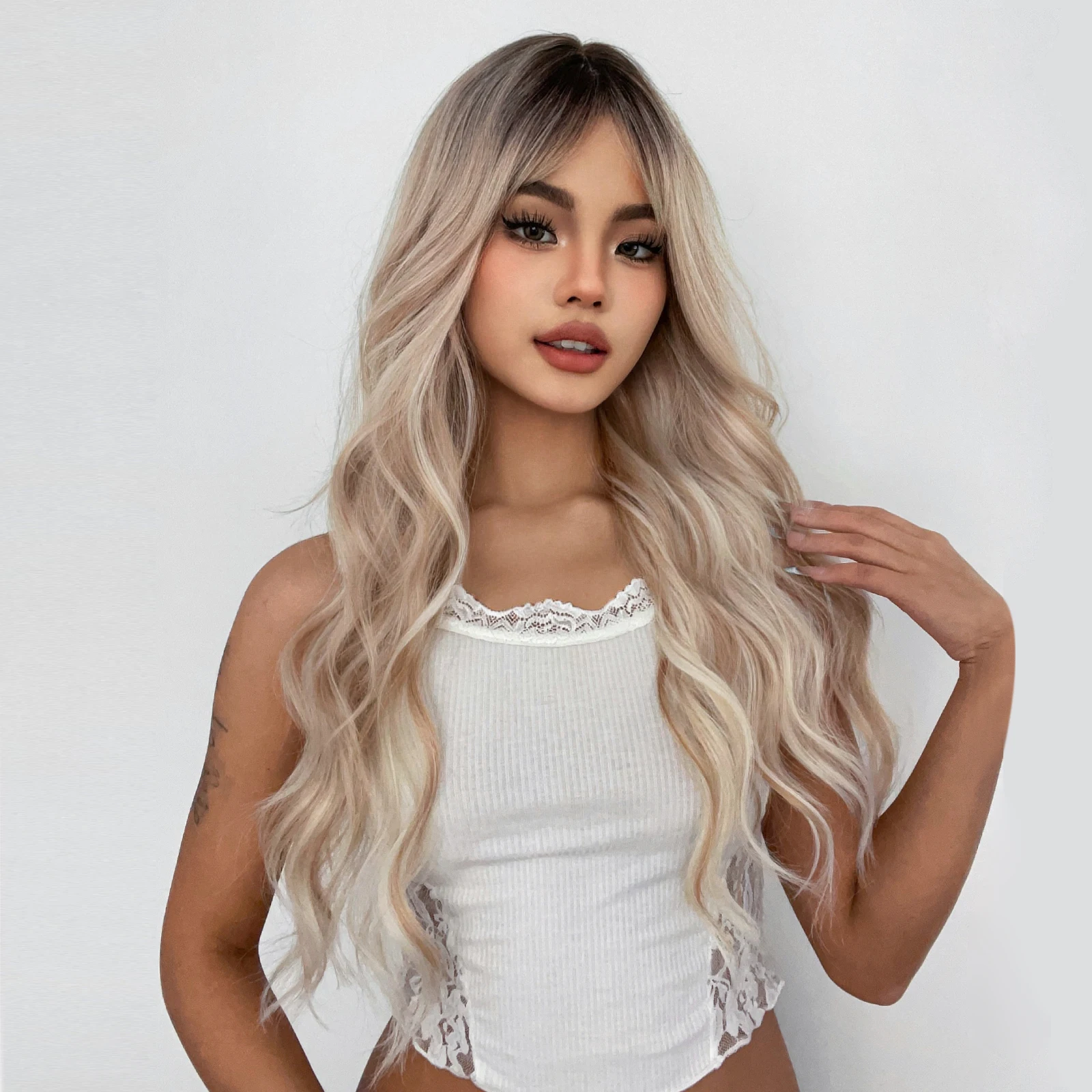 LOUIS FERRE-Perucas sintéticas onduladas longas para mulheres, cabelo loiro natural com arranca, cabelo falso, marrom ombre, diário, cosplay