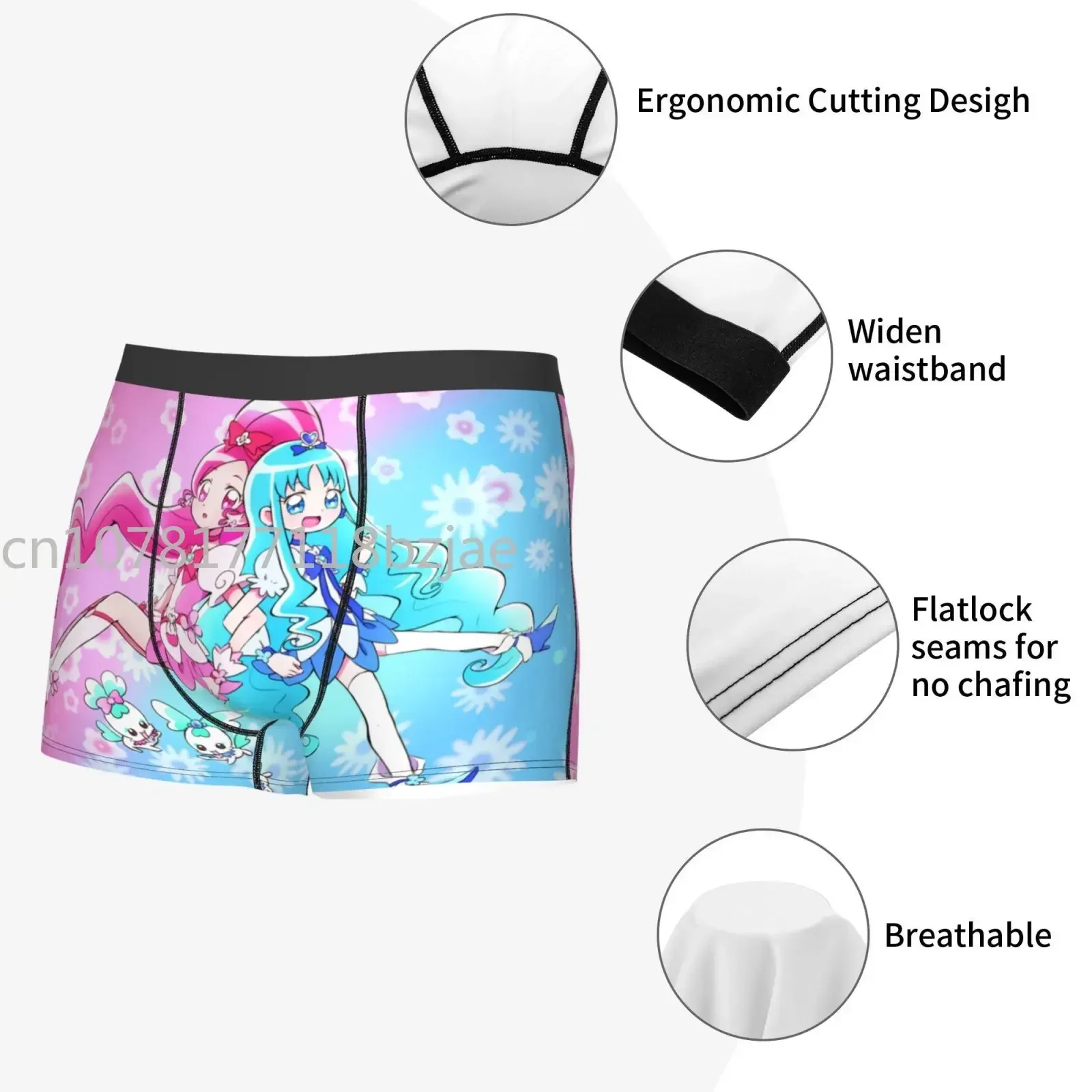 Magic Precure Anime Girl Heartcatch Boxershorts Men Male Underpants Double Sides Printed Soft Breathable Underwear Panties Men