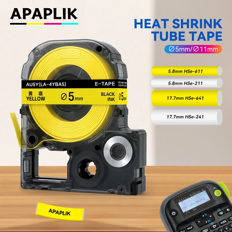 LA-4WBA5 LA-4YBA5 White/Yellow Heat Shrink Tubes Compatible For Epson/King Jim SU5S SU5Y Φ5mm/9mm Φ11mm/18mm SU11Y SU11S