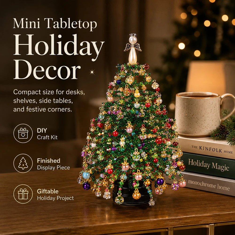 Handmade Bead Weaving Tabletop Tree DIY Kit, Multi-Themed Holiday Decor Set, Stress Relief Craft Making Gift