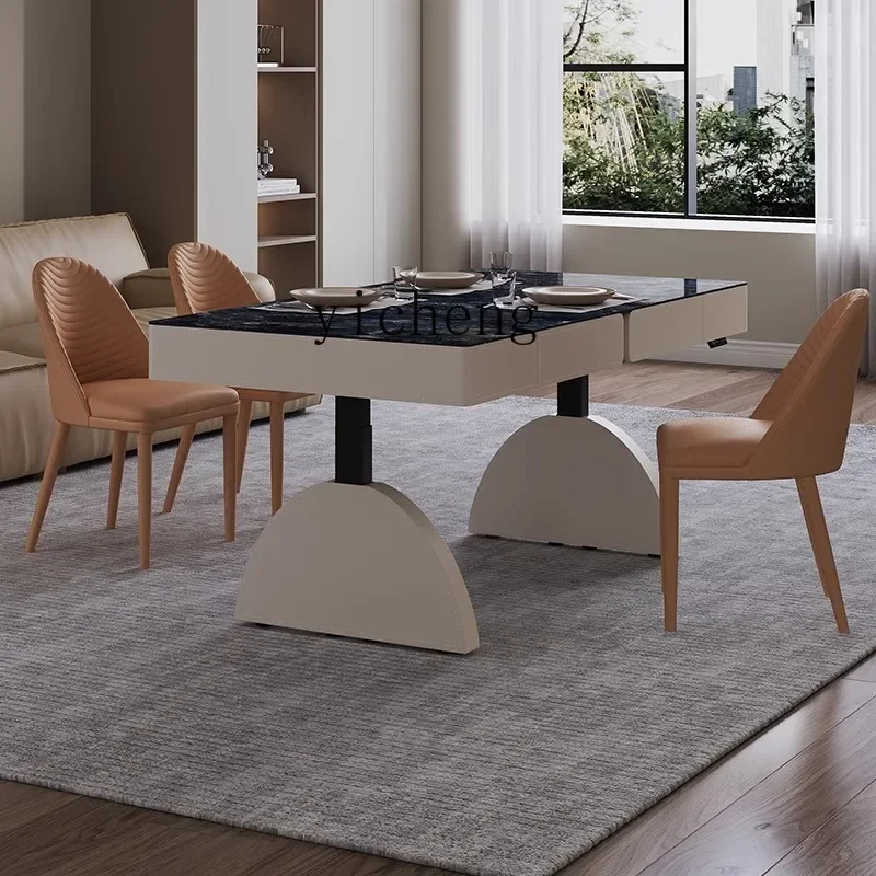

ZC saddle leather electric lifting coffee table dining table modern simple smart rock slab coffee table