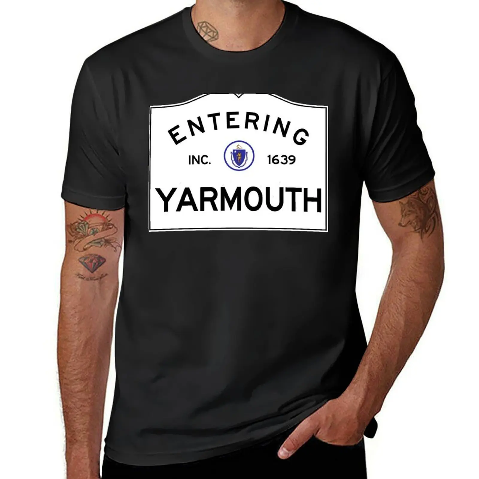 Entering Yarmouth Massachusetts - Commonwealth of Massachusetts Road Sign T-Shirt Blouse summer top men clothing