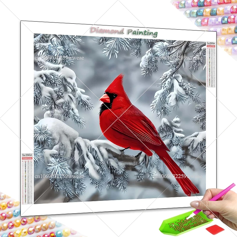 DIY Diamond Embroidery Bird In Winter Diamond Painting By Numbers Cardinal On Tree Mosaic Full Rhinestones Cross Stitch Products