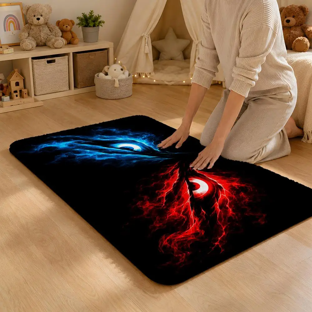 Cool Fire Ice Eyes Floor Mat Flannel Rug Non Slip Absorbent Soft Washable For Entryway Hallway Bathroom Kitchen Decor