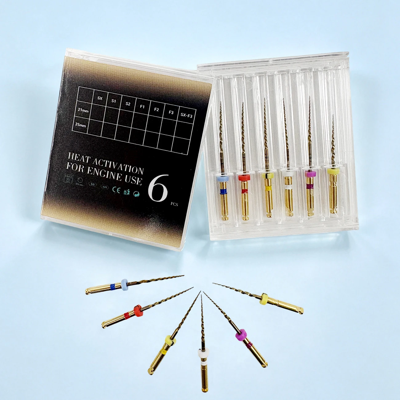 6pcs/box Dental SX-F3 Gold Files Nitinol Rotary Root Files Canal Universal Engine Endodontic Anti-Fatigue Constant Needle Tools