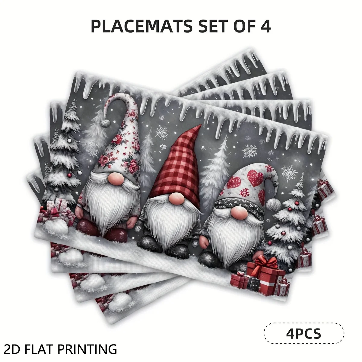 VIKAMA 4/6PC Christmas Dish Mat Grey Bottom Red Hat White Beard Snowflake Pine Table Restaurant Christmas Decoration