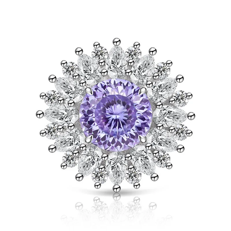 

925 Sterling Silver Ring Sunflower Purple Zircon Women's Fashion Simple Ring Birthday Party Wedding Anniversary Jewelry Gift