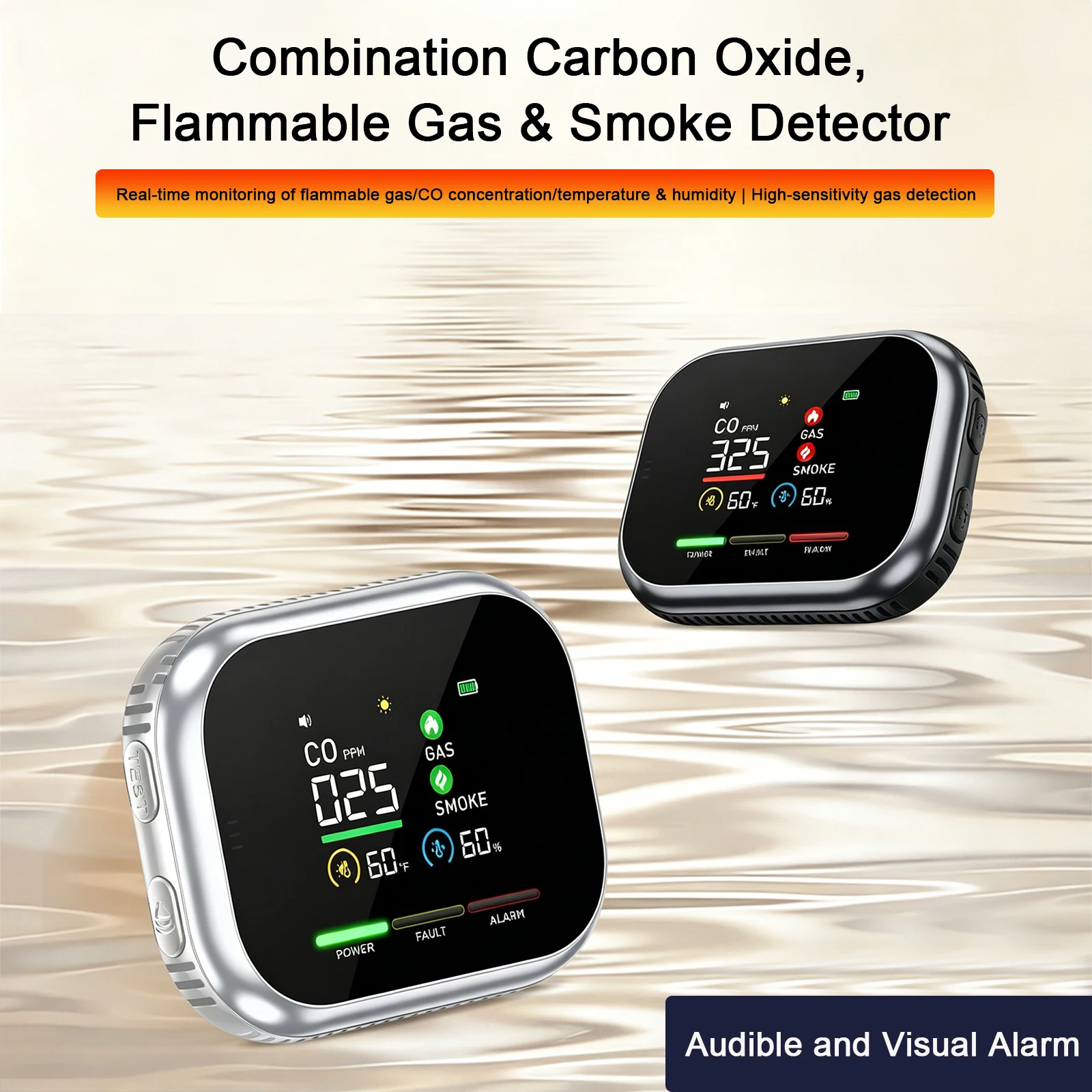 6-in-1 Portable Air Quality Monitor with HD Display Temperature & Humidity Gas Detector for Home Office Cars Plants