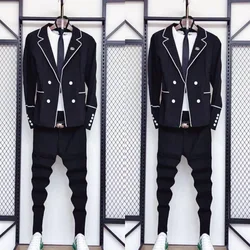 2024 Spring New Men's Suit Slim Two-Piece Spirit Young Man Net Red Same Style Fashion Social Temperament Men's Suit