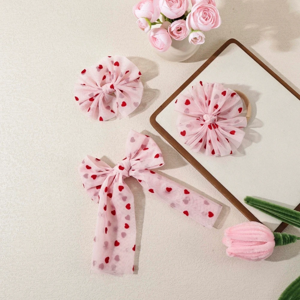 

Заколка для волос с бантиком в форме сердца для девочек, тюлевая повязка на голову или заколки для волос, милая заколка для детей, детский модный головной убор, аксессуары для волос