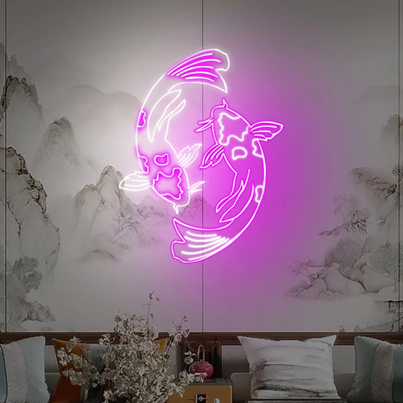 Imagem -03 - Custom Koi Fish Neon Sign Sinais de Néon Japoneses Home Wall Art Decor Sala de Estar Led Light Japão Personalizado Lover Gift