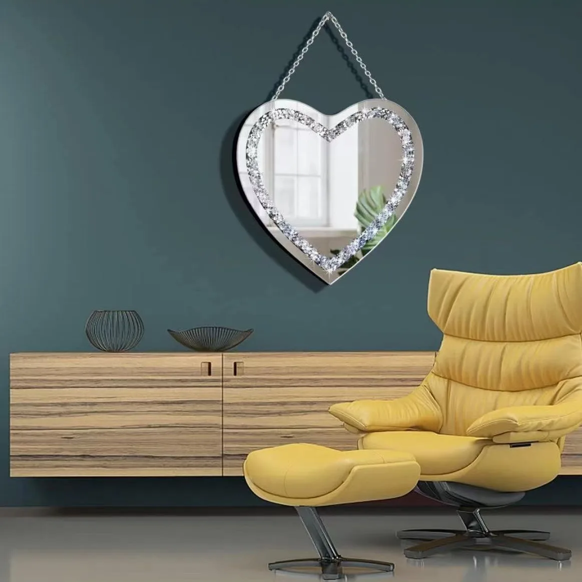 30CM European light luxury heart-shaped chain pendant, try broken drill wall, living room decoration hot sale, bathroom mirror