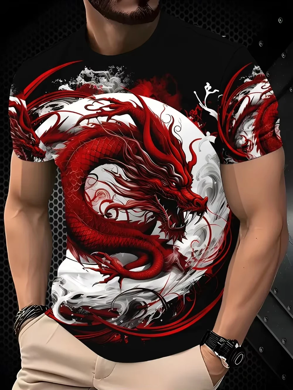 2026 Fashion Men Women Tee Chinese Dragon Ink Wash 3D Full Print Crew Neck Short Sleeve Hip Hop Street Casual Daily Wear Tops