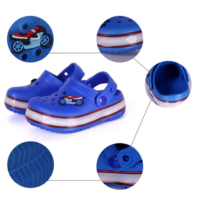 Children Hole Sandals LED Lighted Flashing Light Shoes Boys Girls Beach Sandals Kids Waterproof Breathable Fashion Sneakers