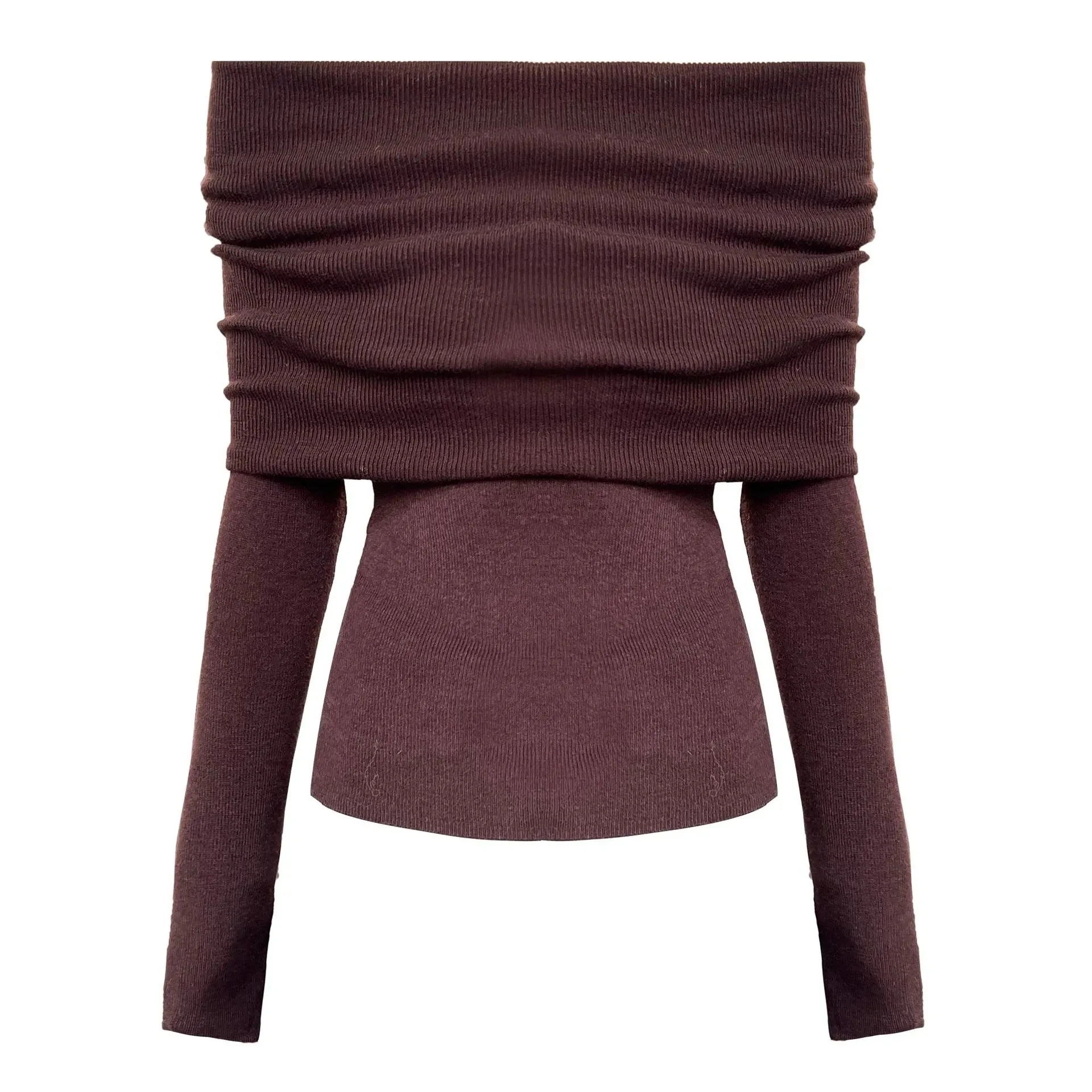 Women's Off Shoulder Knitted Sweater Autumn Simple Long Sleeve Pullover Knit Tops Jumper Soft Slim Fit Sweaters for Women