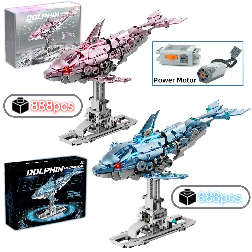 

DIY Mechanical Dolphin Building Blocks Set with Lighting Linkage Motion Ocean Animal Model Christmas birthday gifts for Kids