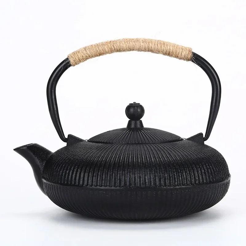

800ML Japanese Cast Iron Teapot With Filter Flat Kettle For Boiling Water Handmade Kung Fu Tea Set Electric Ceramic Stove Teapot