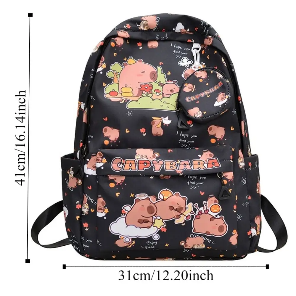 Multi-Compartment Capybara Backpack Waterproof Wide Straps Cartoon Animal School Bag Large Capacity Lightweight