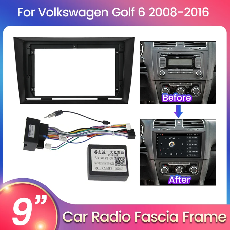 Car Radio Facial Frame for Volkswagen VW Golf 6 2008 - 2016 with Wiring Cable Harness Connector Car multimedia host framework