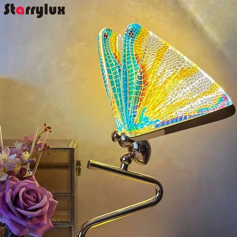 

Butterfly Desk Lamp, Enamel Modern Bedside Light for Living Room/Bedroom, Dimmable Warm White 3000K, Luxury Art Decor Study Lamp