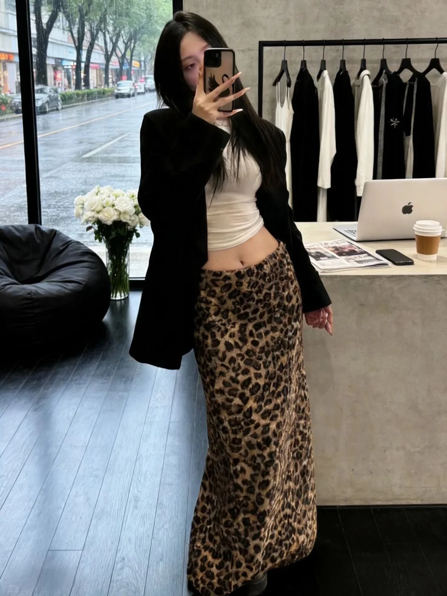 American Style Retro Leopard Print Halter Neck  Dress Women's Loose Fit Elegant Slimming Long Skirt for Autumn 2026