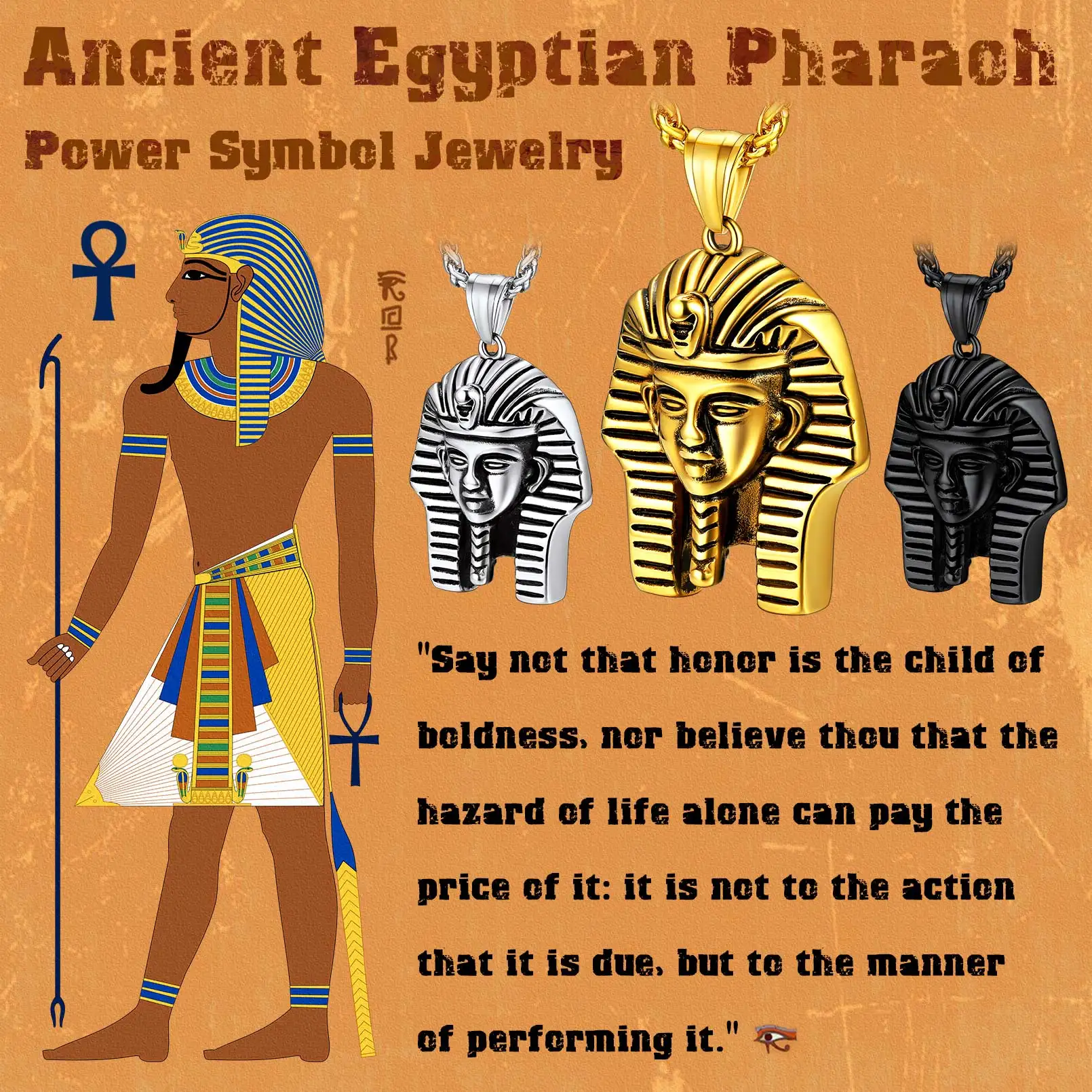 U7 Ancient Egyptian Ankh Necklaces Stainless Steel Eagle Ankh Cross Bastet Anubis Pharaoh Pendant Gothic Jewelry view 5