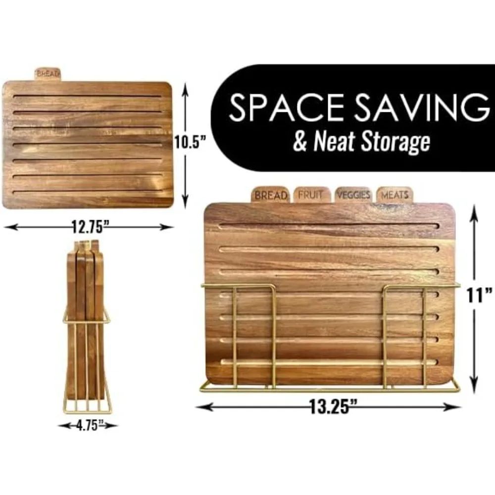 مجموعة لوح تقطيع خشب السنط الكبيرة مع حامل، 13 × 11 × 2.5 بوصة، مجموعة ألواح تقطيع المطبخ المسمى