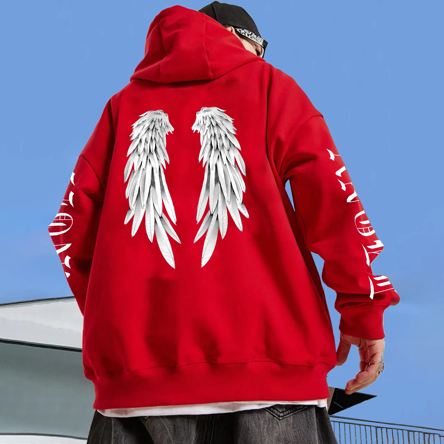 Angel Wings Personality Pattern Female And Man Hoodies Harajuku Fleece Hooded Fashion S-Xxl Casual Pullovers Hip Hop Loose men