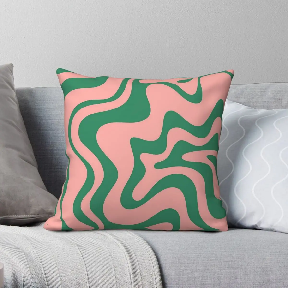 Liquid Swirl In Pink And Green Square Pillowcase Polyester Linen Velvet Printed Decor Throw Pillow Case Sofa Seater Cushion Case