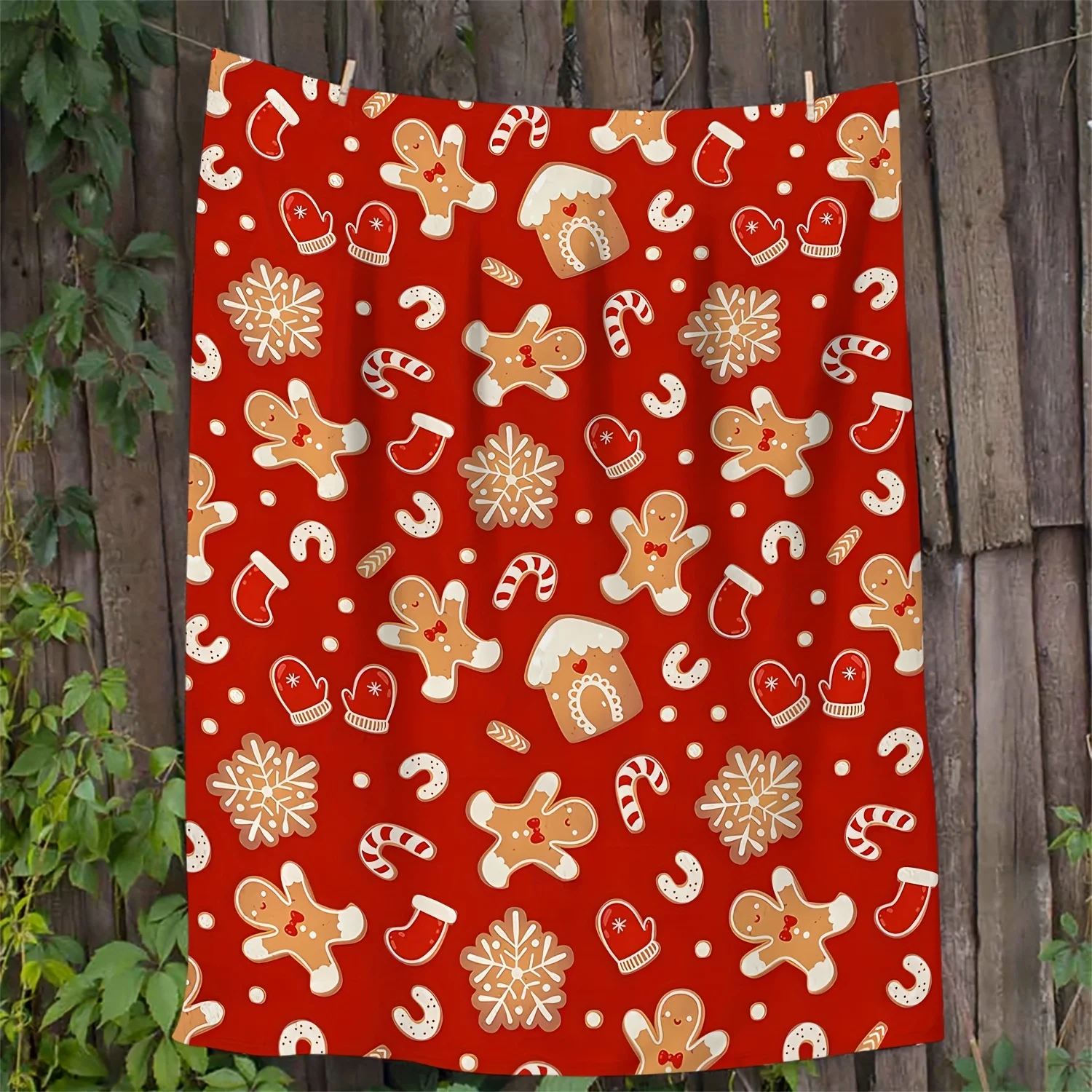 Gingerbread Man Red Background Christmas Pattern Small Throw Blanket Soft Blanket Flannel Blanket 1pc