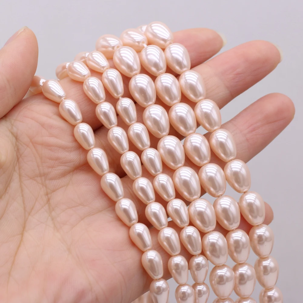 AANatural Pearl Round Drop Pink Shell Beads For Jewelry MakingDIY Necklace Bracelet Accessories Charm Gift 36CM 6x9/8x12/11x13mm