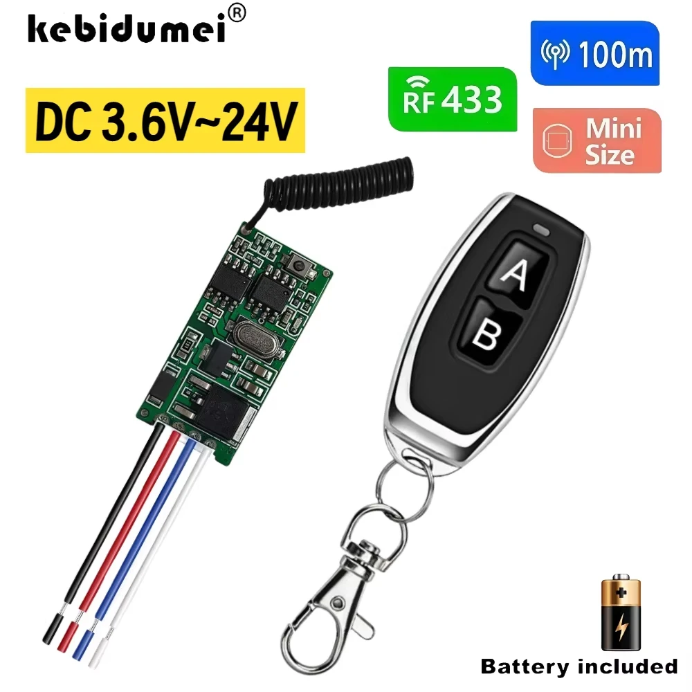 433mhz Wireless Remote Control Universal Switch Mini Relay Receiver DC 3.6V 5V 9V 12V 24V Micro Receiver Transmitter Use for Led