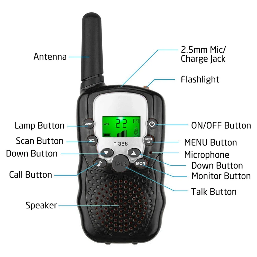 Mini Walkie Talkie com lâmpada LED para crianças, transceptor portátil celular, telefone de destaque, rádio interfone, presentes para crianças, 2pcs