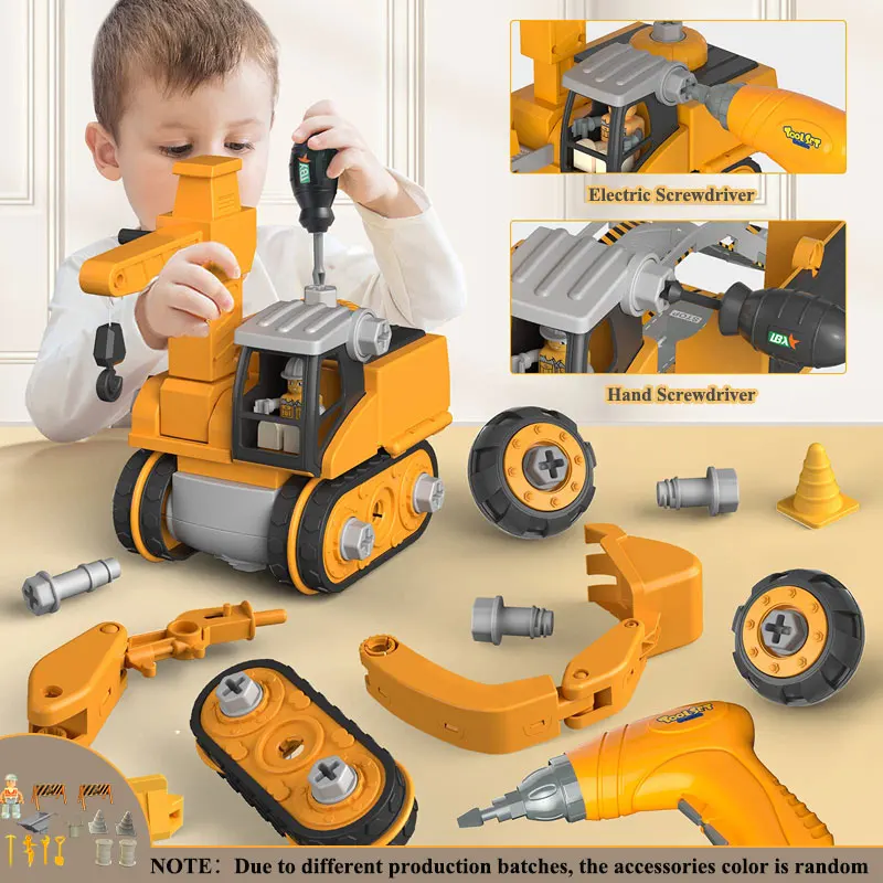 Kids Engineering Vehicle Electric Drill Tool Toys Match Children Educational Assembled Sets Tools For Boys Nut Building Gift