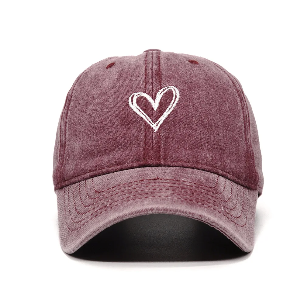 Unisex Retro Distressed Cotton Dad Hat Cute Heart Outline Design Lightweight Breathable Outdoor Fishing Visor Cap